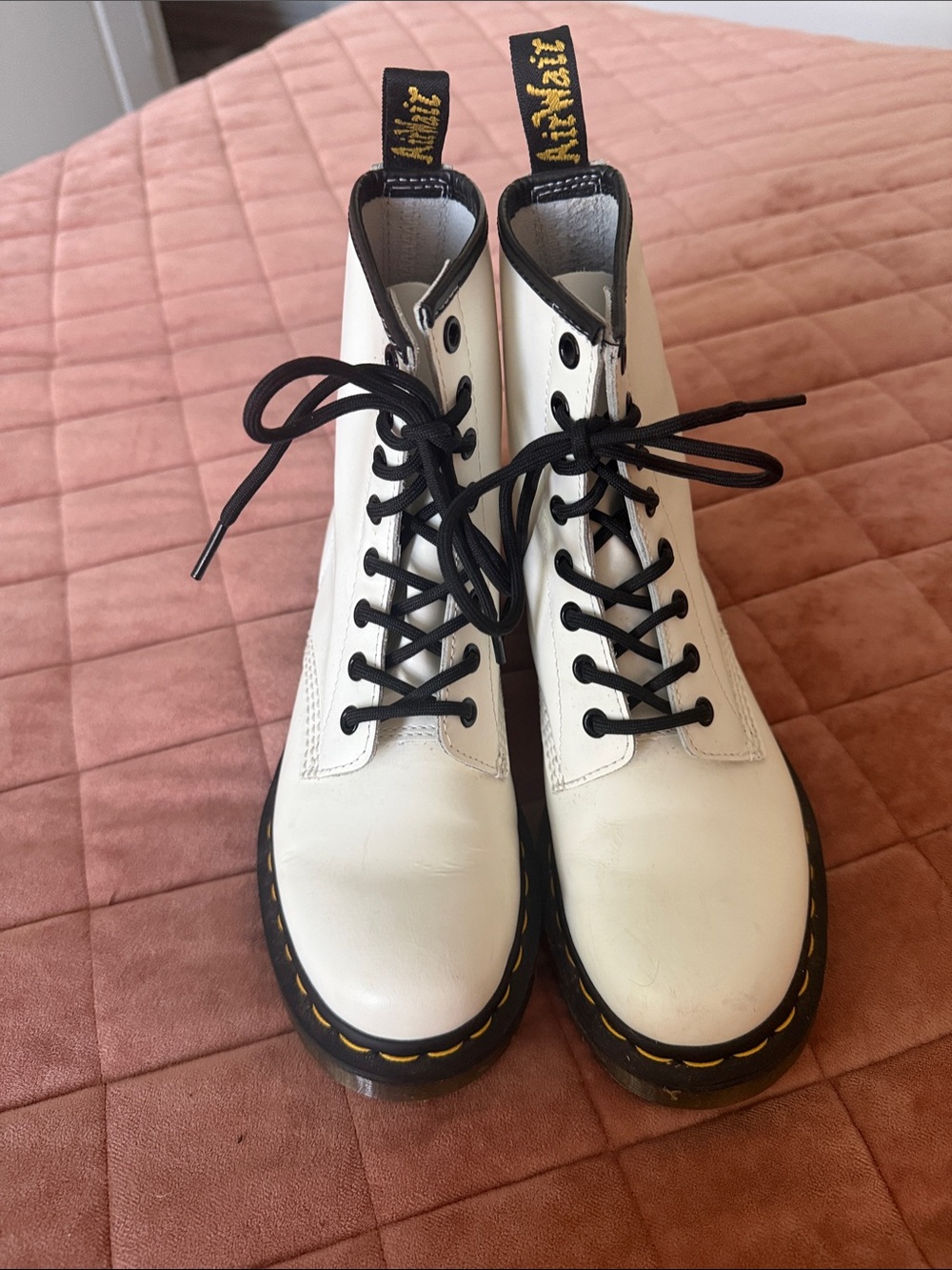 Dr. Martens White Lace-Up Combat Boots with Black Trim